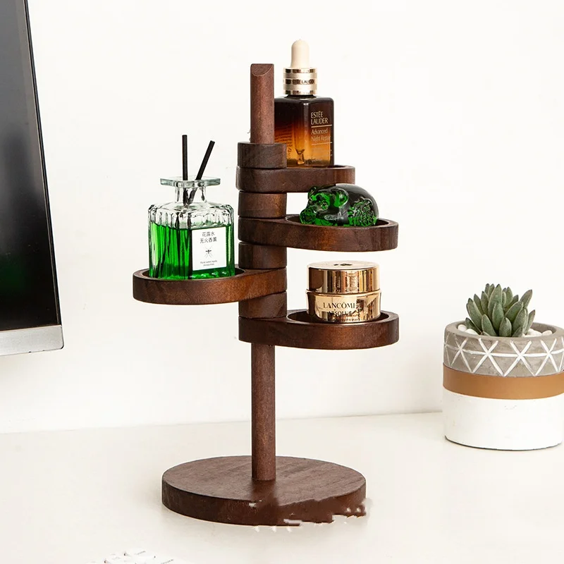 1PCS Wooden Multi-layer Rotatable Shelf Key Holder Solid Wood Desktop Decoration Storage Rack Home Creative Decoration