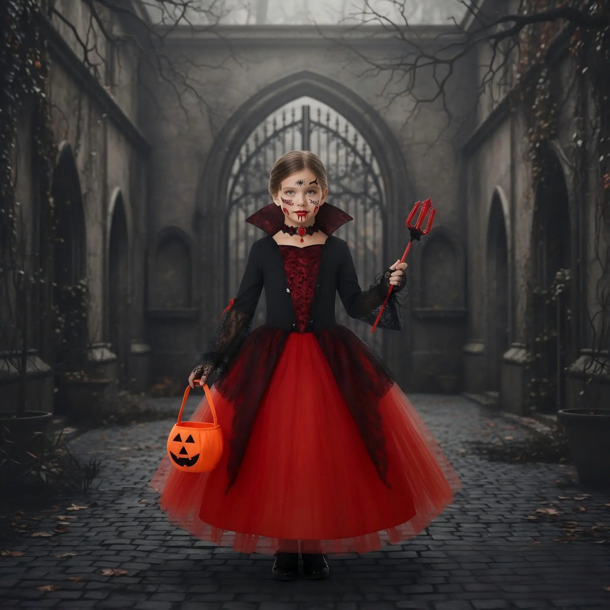 2026 Halloween Girls Cosplay Ghost Bride Vampire Mesh Costume Kids Princess Dress Performance Black Evening Clothes Suits view 3