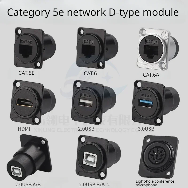 Category 5e Network Module D-Type USB-2.0/3.0 Socket A Port to B Port Dual-Way Front A Rear B Port Cabinet XLR Panel