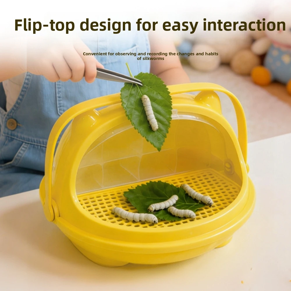

Transparent Silkworm Breeding Box Space Capsule Design with Handle Silkworm Rearing Kit Ventilate Plastic Insect Observation Box