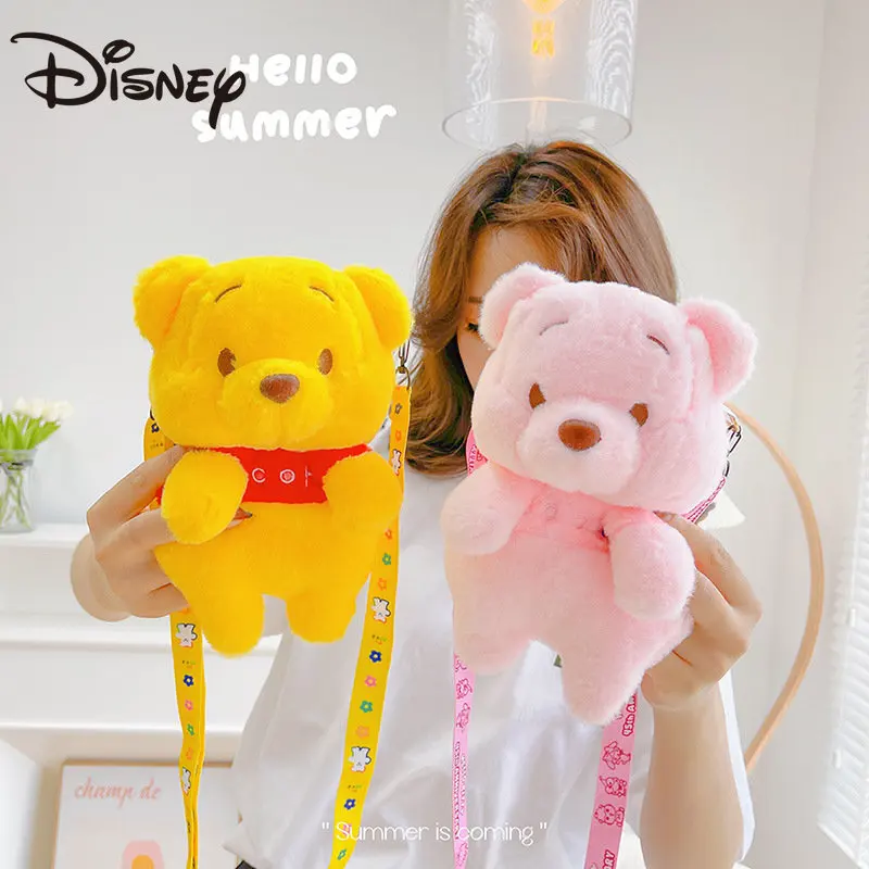 MINISO Disney 2023 New Winnie The Pooh Plush Cartoon Doll Messenger Bag Cute Girl Heart Shoulder Bag Change Small Bag