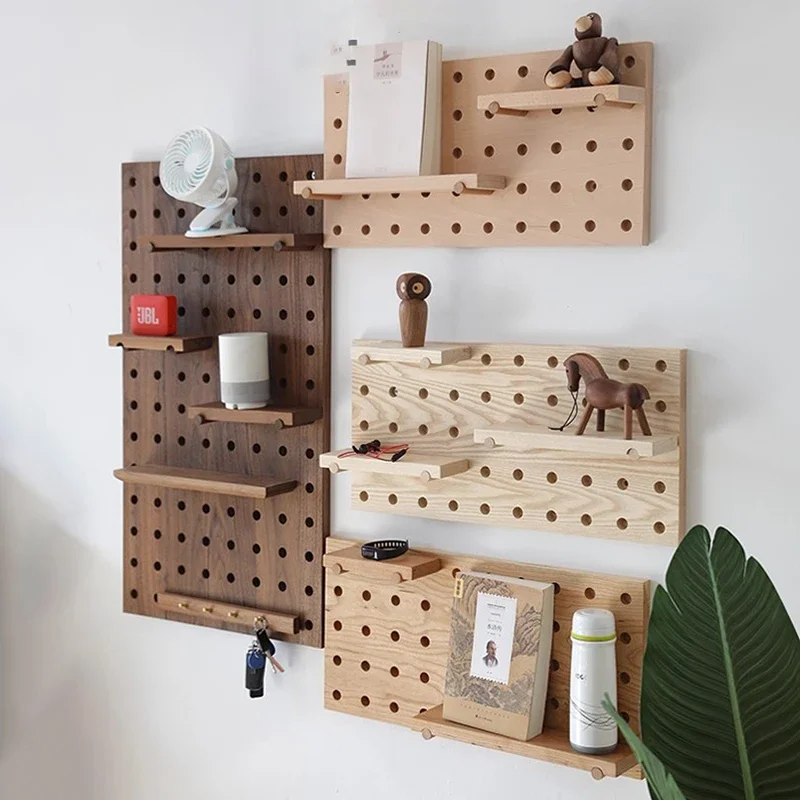 Wall Storage Hole Board Large Log Decoration Shelf Modern Living Room Storage Hole Board Creative Door Entrance Shelf Art Design