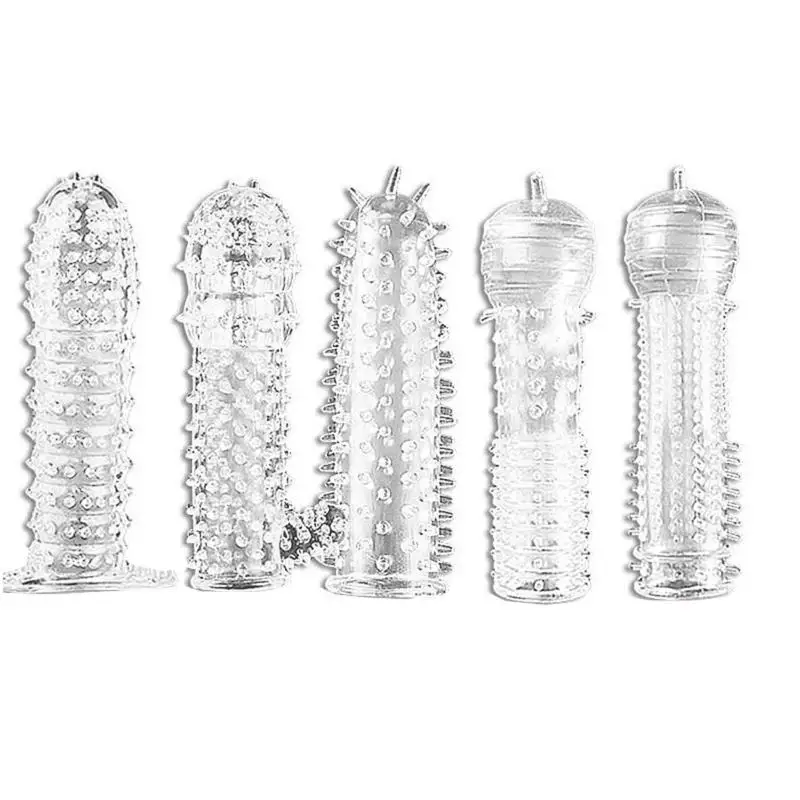 5 Condones Reutilizables, Fundas Extensoras para Pene, Anillo para Pene con Bloqueo de Esperma, Funda para Dildo, Juguetes Sexuales para Hombres, Retrasan la Eyaculación, 18+