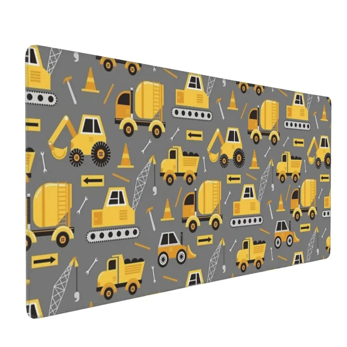 Construction Trucks On Gray Large Mouse Pad Computer Keyboard Mouse Mat Gamer PC Laptop Desk Mat Office Accessories Table Mats