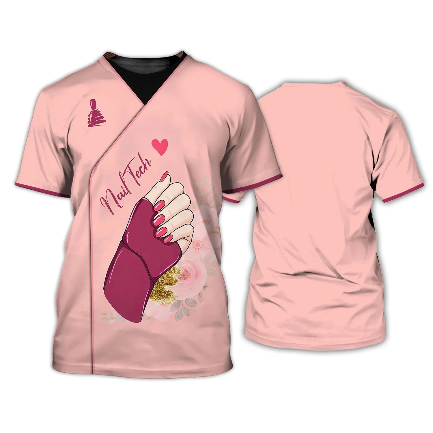 Camiseta con estampado 3d para mujer, uniforme de manicura, ropa de trabajo deauticida, Top de manga corta de verano, camisetas informales con