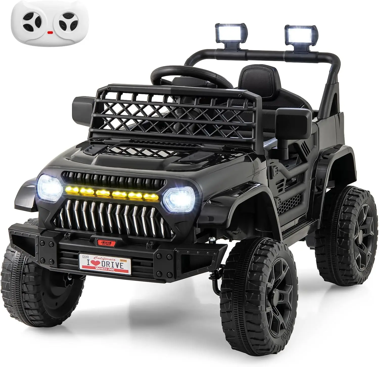 Costzon Kids Ride On Truck, 12V Battery Powered Electric Vehicles w/Remote Control, Spring Suspensions, 3 Speeds, Music, Lights,