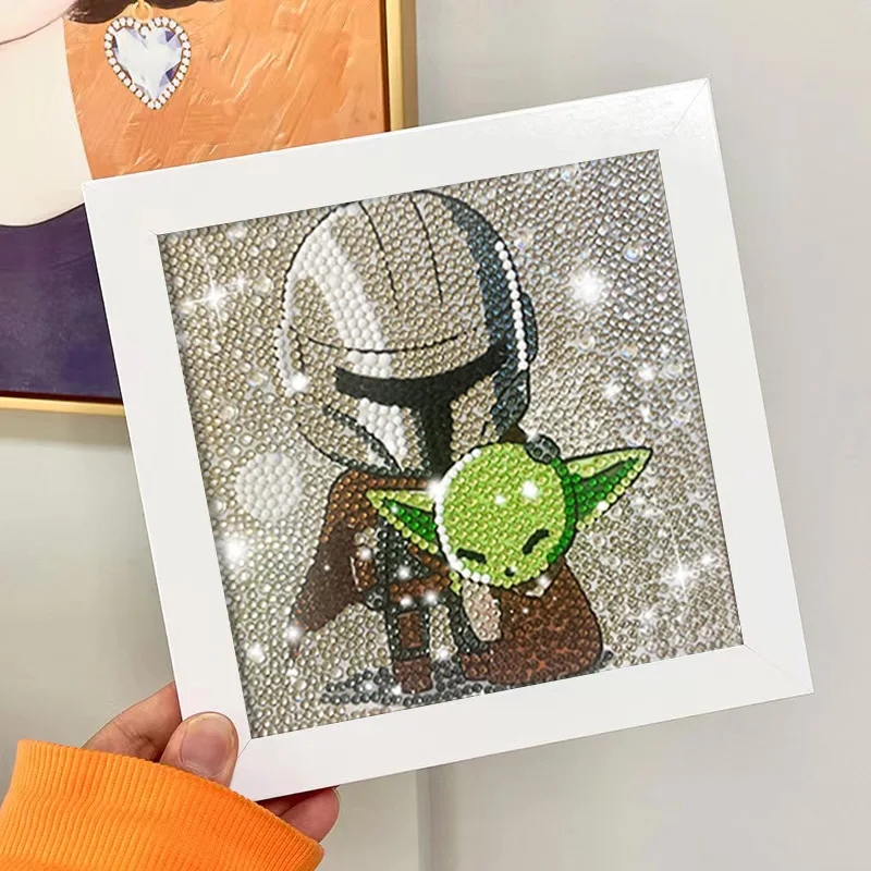 17x17cm With White Frame 5D Full Round Drill Diamond Painting Kit Cute Big Ears Blue Alien Pet Boba Milk Tea Sparkle Cyan Bubble view 5