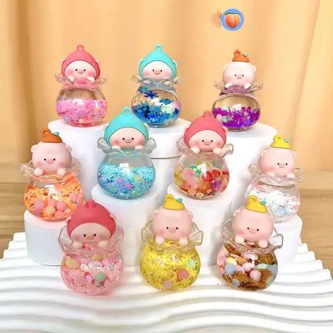 Mini Fruit Pig Macaron Color Car Ornaments Acrylic Oil-infused Fruit Pig Quicksand Bottle Candy Beans Fruit Pig Desktop Decor
