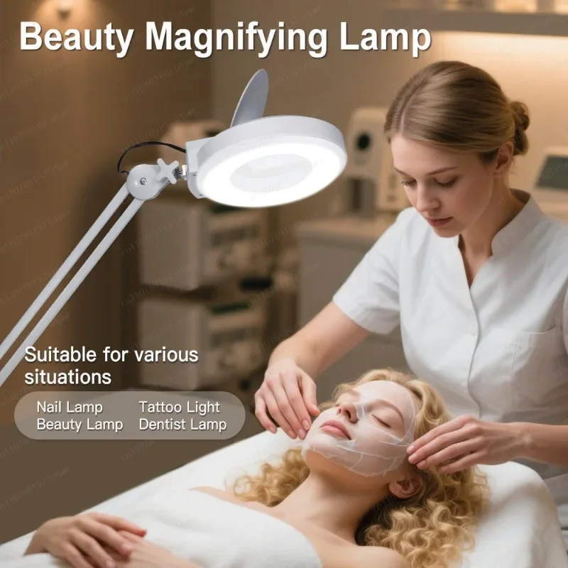 Professional Salon Spa LED Magnifying Glass Lamp for Face & Body Nail Tatt-oo Dentist Facials-Portable Adjustable Beauty Tool