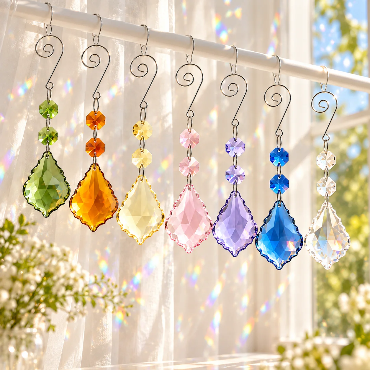 Multicolor Leaf Crystal Suncatcher, Rainbow Light Prism Hanging Ornament, Pendant for Window Home Wedding Decoration Gift