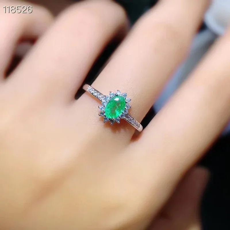 Natural Emerald Ring Green Genuine Gemstone Fine Jewelry for Women Anniversary Gift Real 925 Sterling Silver Free Shipping