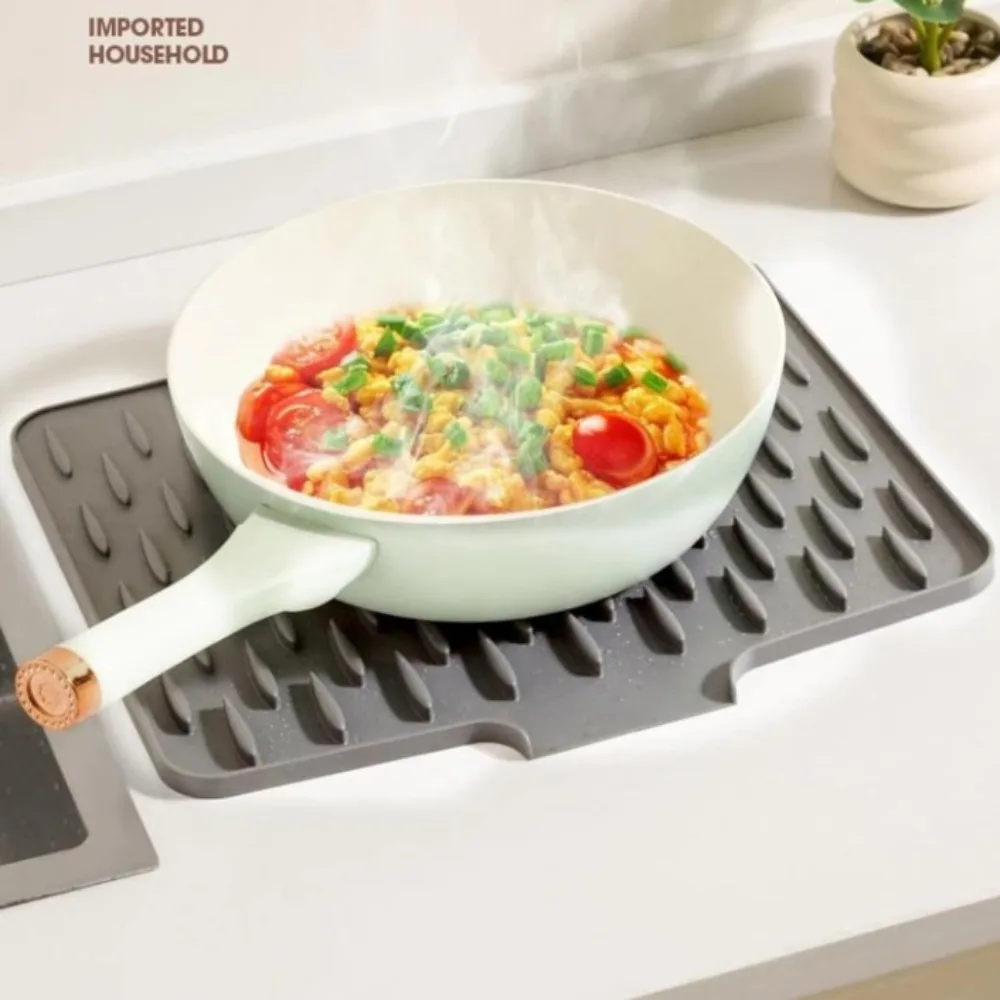 Non-slip Silicone Drainage Mat Large Size Foldable Tableware Drainer Pad Multifunctional Anti-scald Coaster Dish Drying Mat