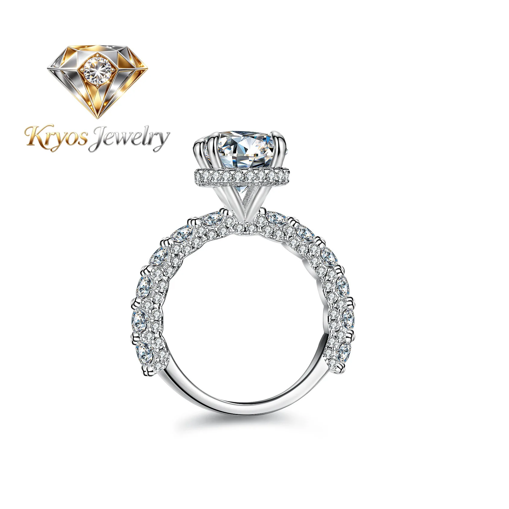 

Kryos Jewelry PT950 Platinum Women's Ring - 3 Carat Pigeon Green Moissanite Bold Setting, Unique Oval Solitaire Cut, Stylish Acc