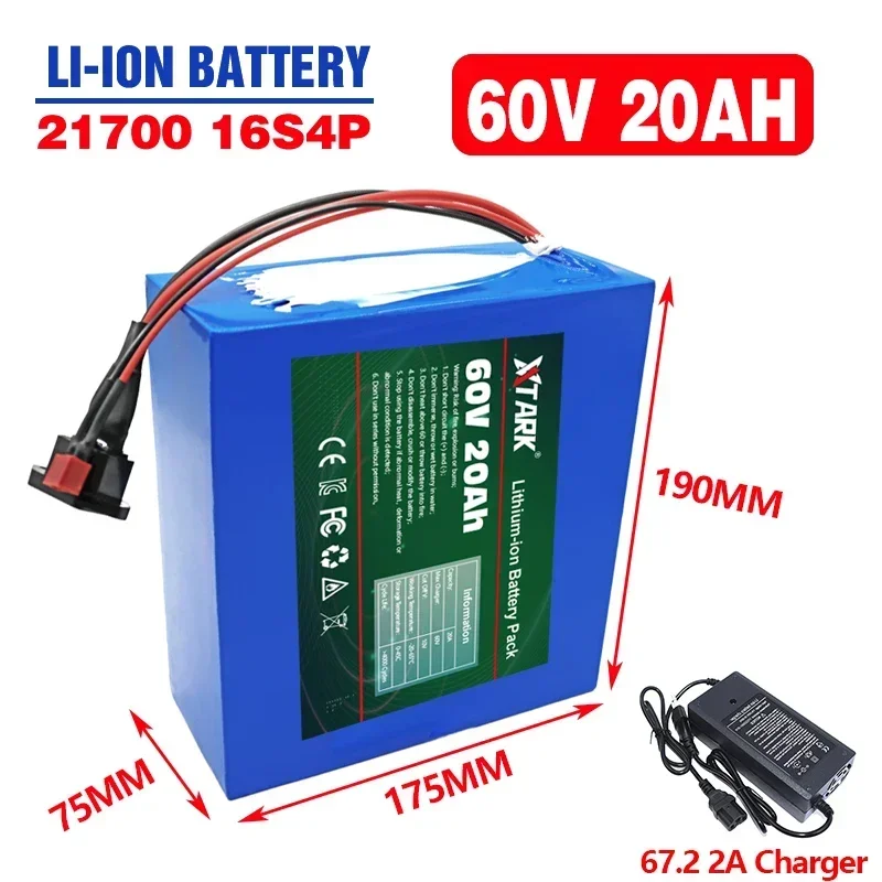 

60v 20AH Electric Bicycle Lithium Battery pack 21700 16s4p T Plug Electric scooter bateria 1000W 2000W ebike batteries