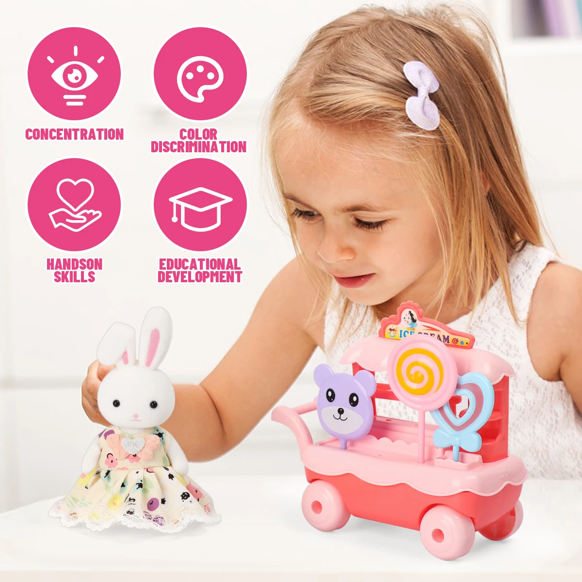 1:12 Baby Girls Pretend Play House Role-Play Toy Ice Cream Truck Simulated Shopping Bunny Set Children Accessories For Gifts