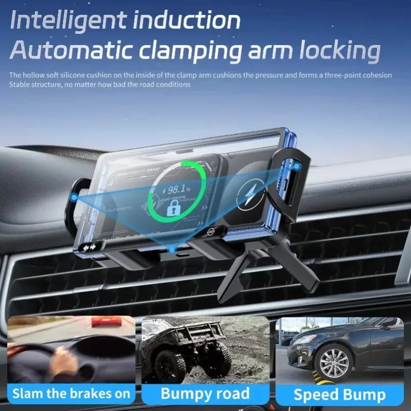 Car Fast Wireless Charger Stand Dual Coil Fold Screen For Samsung Galaxy Z Fold 6 5 4 S24 Ultra Xiaomi iPhone 16 15 14 Pro Max