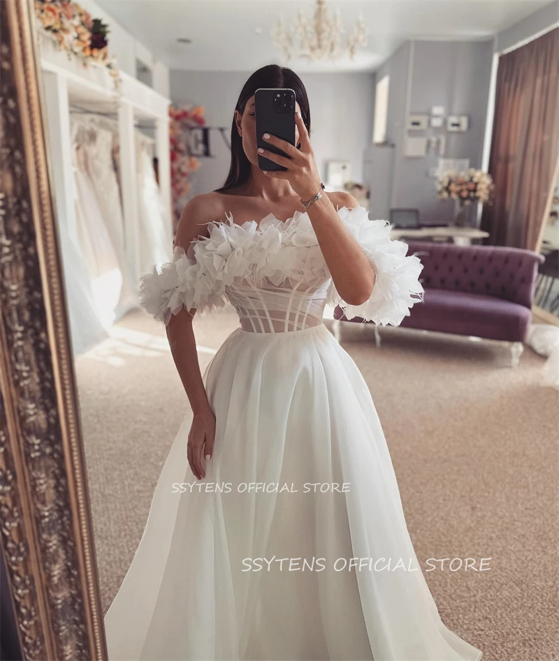 Abiti da sposa bohémien con spalle scoperte Organza 3D pieghe abiti da sposa lunga una linea Vestidos De Novia abito da sposa per le donne 2024