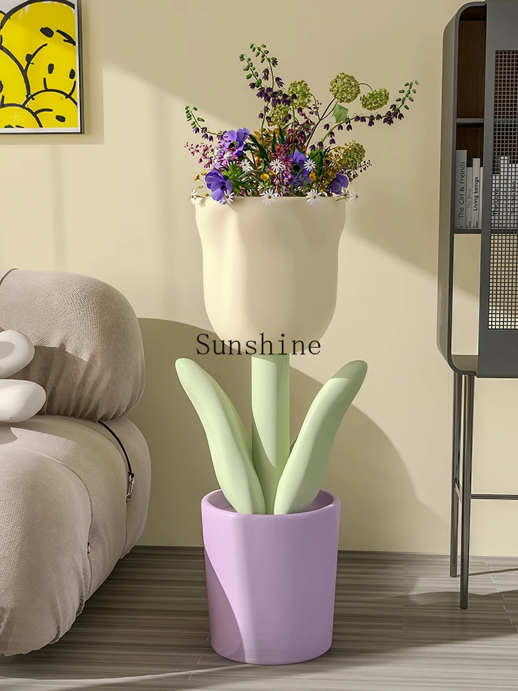 Nordic tulip floor-to-ceiling vase ornament, small fresh and large flower pot.