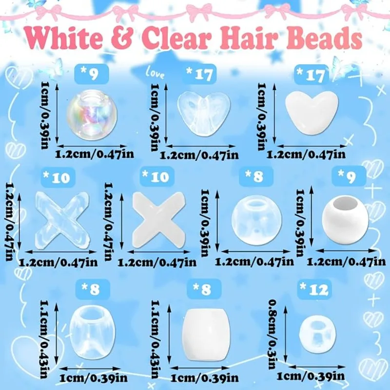 116Pcs Heart Hair Beads for Braids Love Letter Large Hole Beads Kit with Beader Tool for Girls Valentine Birthday Hair Gift