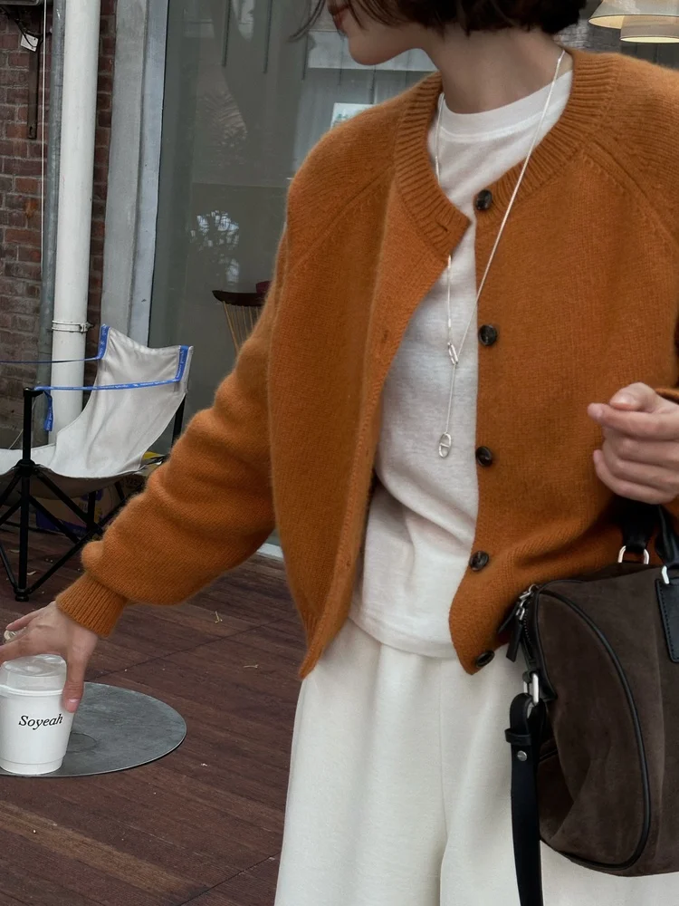 

Корейский вязаный кардиган Aotuxiu с круглым вырезом и длинными рукавами, шерстяной свитер-жакет для женщин, осенний, приталенный