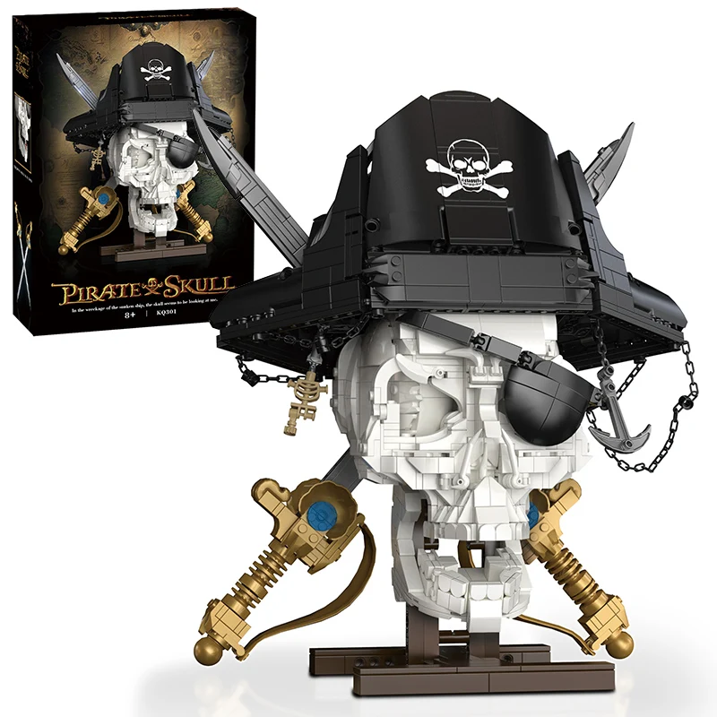 

MOC 1176Pcs Pirate Captain Skeleton Skull Building Blocks Double Edged Cutlass Desktop Decoration Collection Toys Children Gift