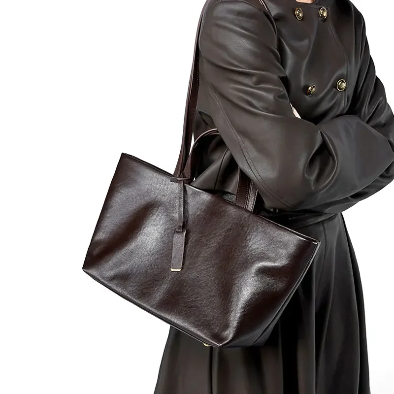 Genuine Leather Woman Tote Bags Vintage Luxury Designer Women's Shoulder Bag Fashion Soft Cowhide Large Capacity Handbags 2026