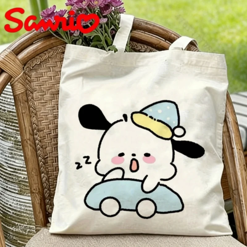 1PC Whimsical Sanrio Pochacco Sleepy Car Ride Print Reusable Canvas Shoulder Bag