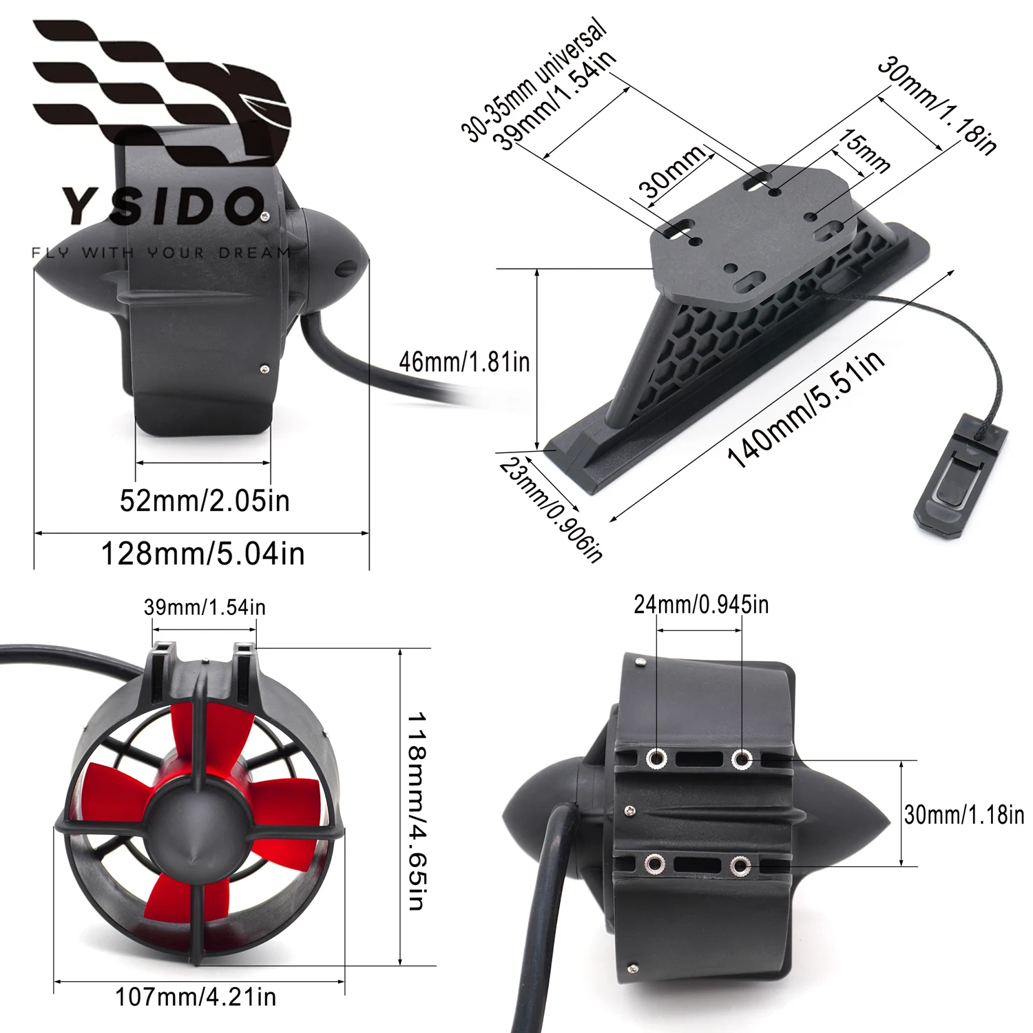 YSIDO Propulsore Subacqueo 12-24V 6.2KG Spinta CCW CW con Supporto Per Kayak Marini Paddle Tavole Tavole Da Surf Gommone ROV