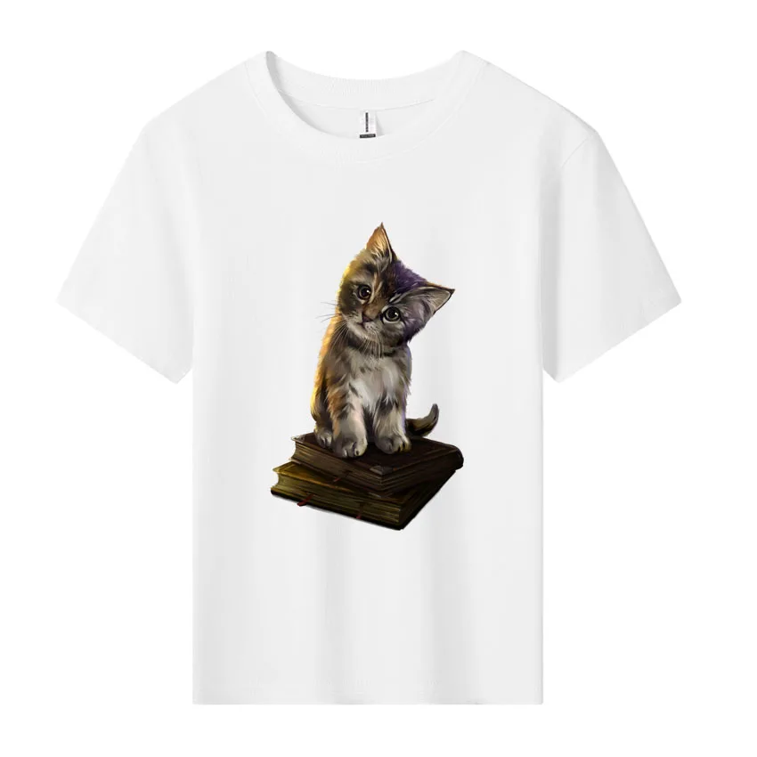 Summer Cotton T Shirt Boy Girl Tee Shirt Interesting Lovely Cat Printed Kid Clothes Cartoon Children's Tops Gift Add Your Design