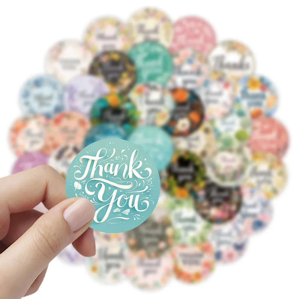 10/50PCS Round Graffiti Stickers Thanks for the English Words Cartoon DIY Sticker Kids Toys Laptop Phone Guitar Car Bike Decals