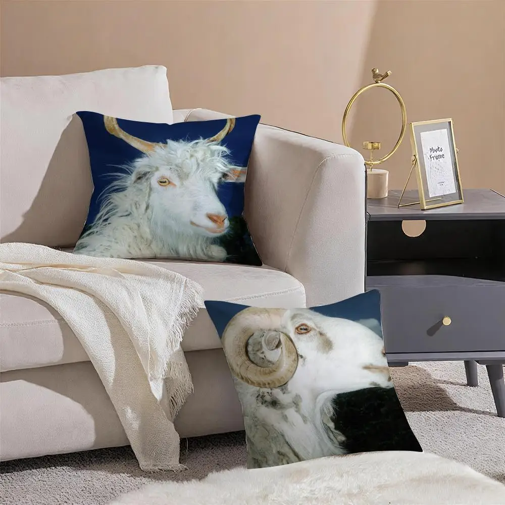 Horned Wild Animal Cool goat Cushion Cover Pillowcase Short Plush Invisible zipper Room Sofa Cushion Cover