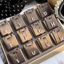 Initial M Letter F 925 Sterling Silver Necklace For Women A-Z Alphabet Pendant Choker Austrian Crystal Jewelry Gifts Accessories