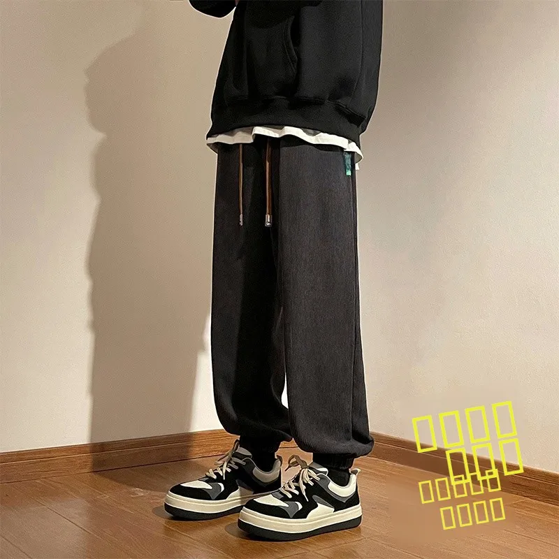 

Thickened Corduroy Sports Pants Men's Winter Fleece Lined Casual Loose Fit Youthful Style Retro Cuffed Leisure Trousers