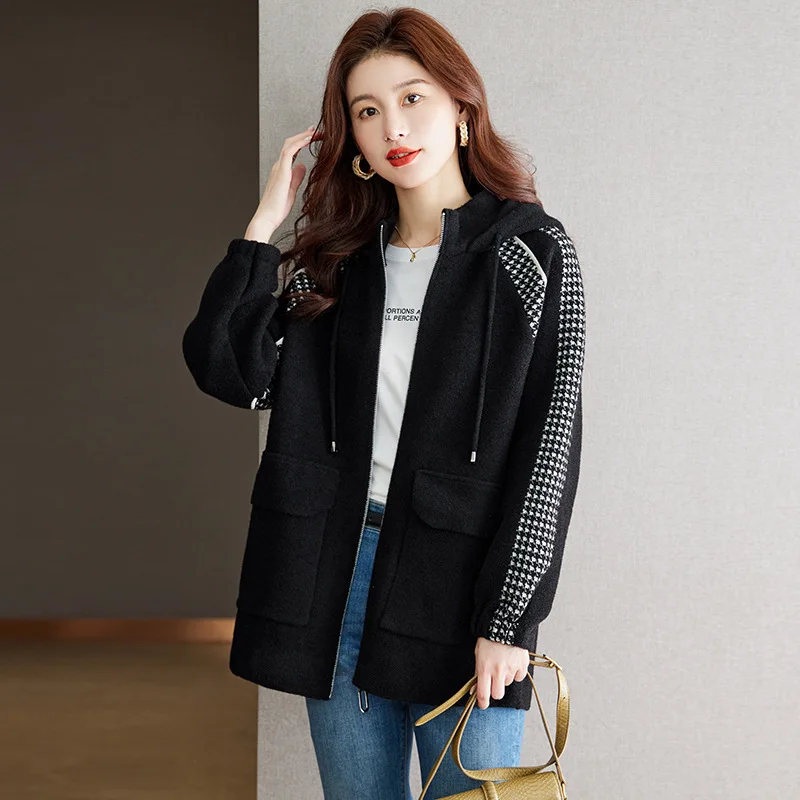 Women's Woolen Coat For Spring And Autumn 2024 New Women's Clothing, Thick Hooded Mink Fur Knitted Cardigan, Loose Top