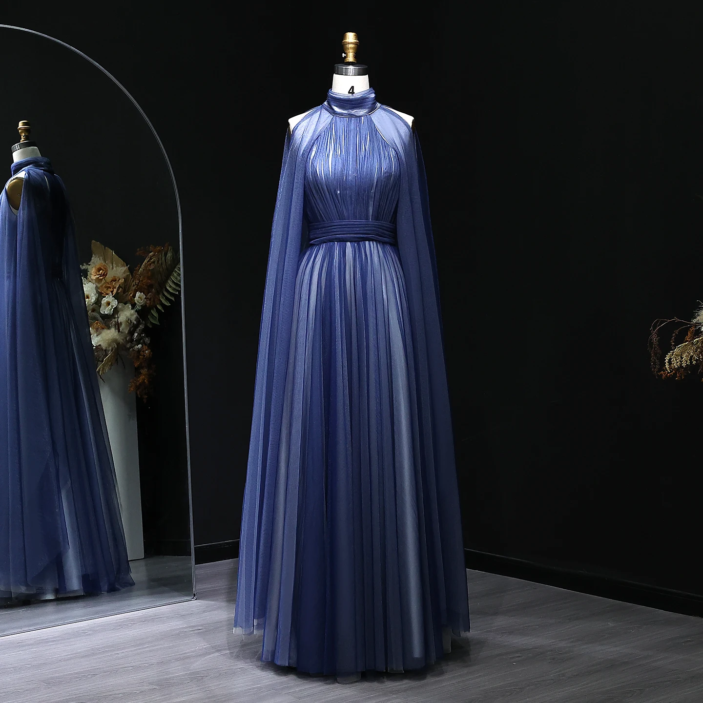 

Sharon Said Gray High-Neck A-Line Evening Dress with Tulle Cape Arabic for Women Wedding Dress Gown SF117 Customized