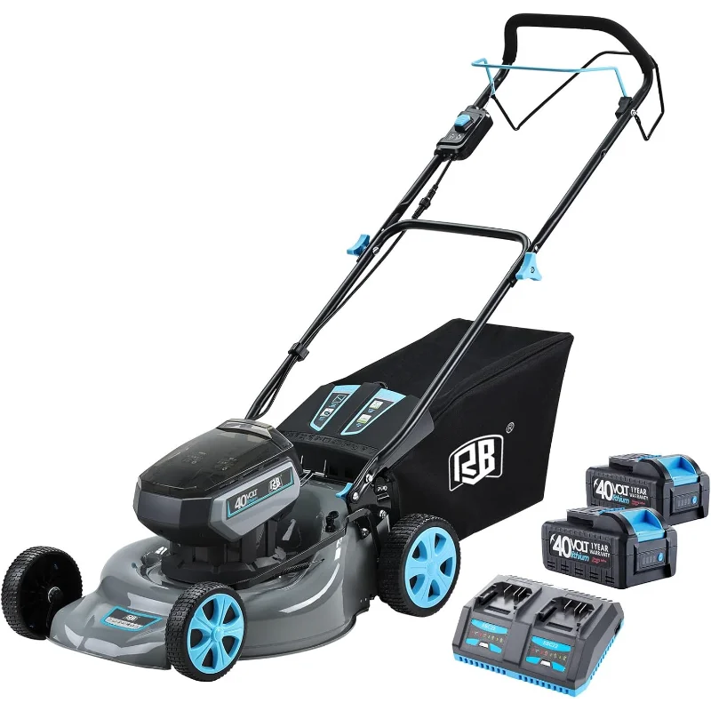 

RB 80V Battery Power Lawn Mower 21IN Cordless 8 Cutting Heights Adjustable Lawnmower w/Brushless Motor Low Noise 2 in 1 Push