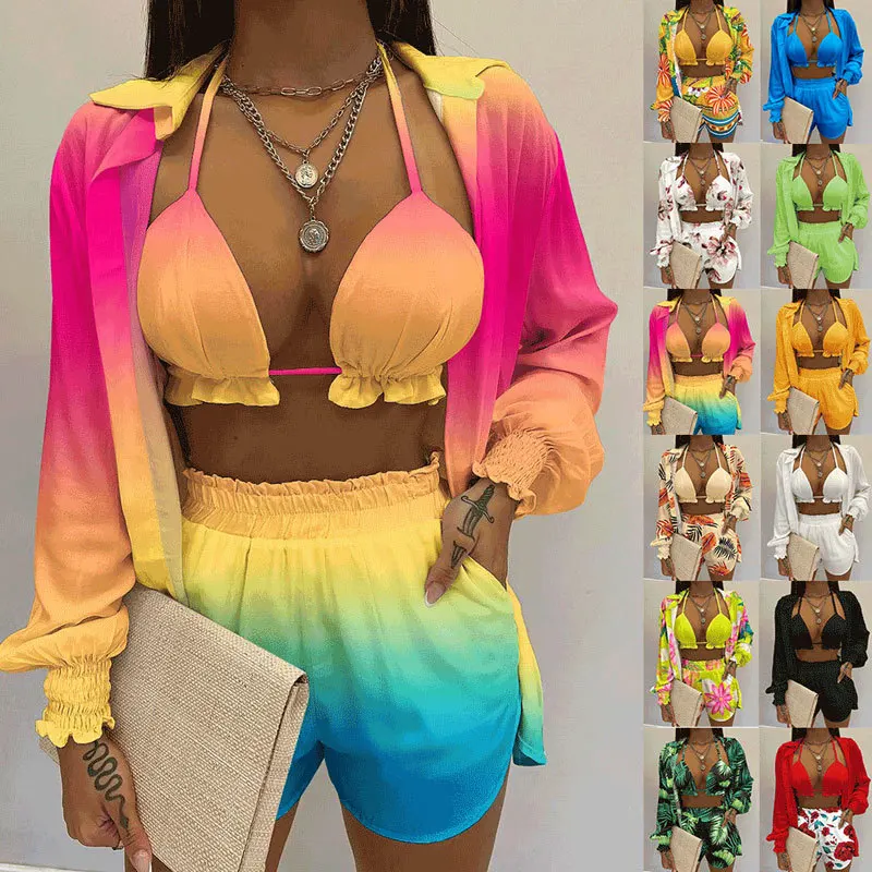 Cross-border Amazon European and American Women's Clothing Sexy Three-piece Set, AliExpress Spring Beach Fashion Shorts Set New