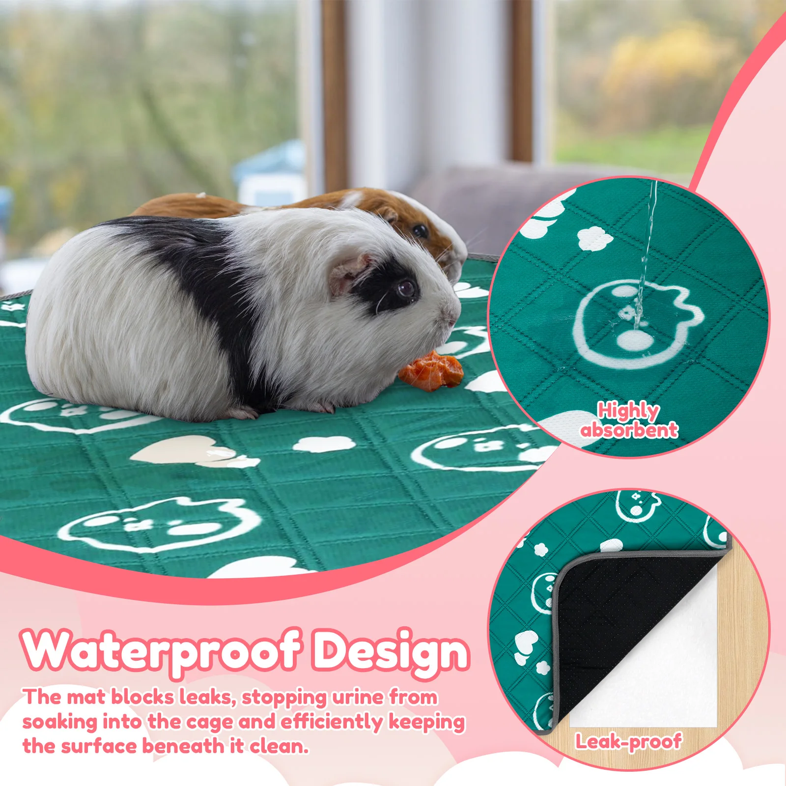 2Pcs Meerschweinchen Käfig Liner Waschbar Kaninchen Saugfähige Matte Wiederverwendbare Hamster Pee Pad Anti-Slip für Haustier Meerschweinchen kaninchen Igel – Detail 3
