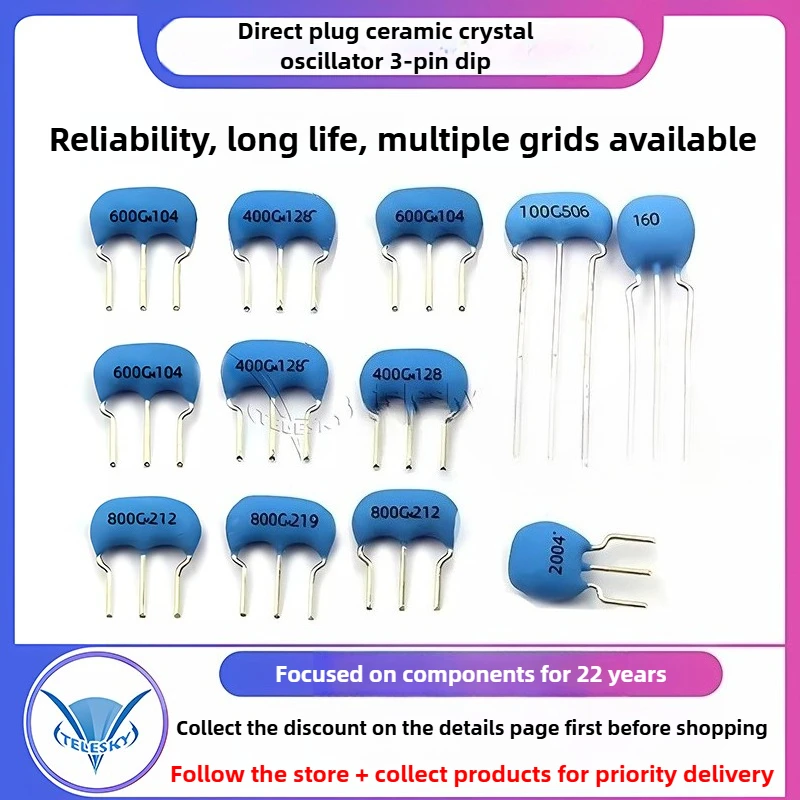 5PCS CSTLS8M00G53-B0 4M 6M 8M 10M 16M 20MHZ in-line Ceramic Crystal Oscillator 3 Pins DIP-3