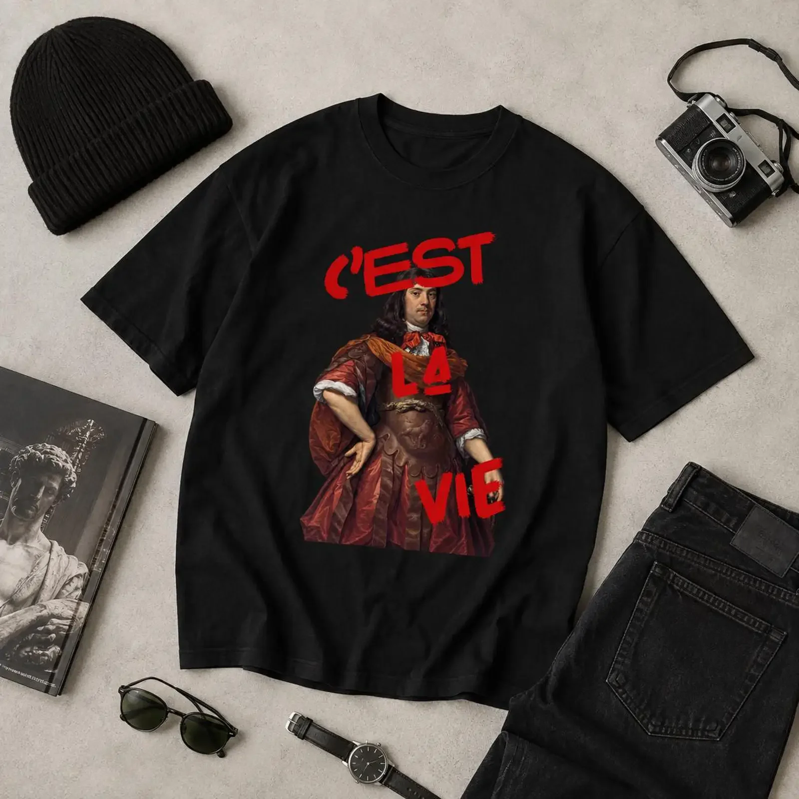 Cest La Vie T Shirt Vintage Art French Quote Classical Portrait Streetwear Funny Museum  vintage Washed Top For Everyday Wear