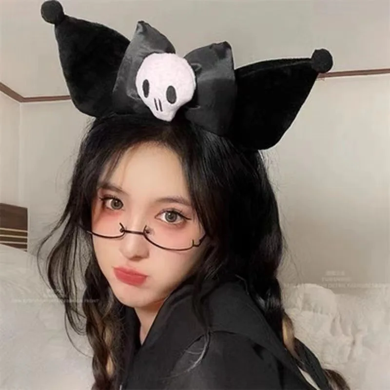 Accesorios para el cabello Sanrio Kuromi para Halloween, diadema de felpa con orejas grandes y lazo, accesorio para Cosplay, regalo de vacaciones