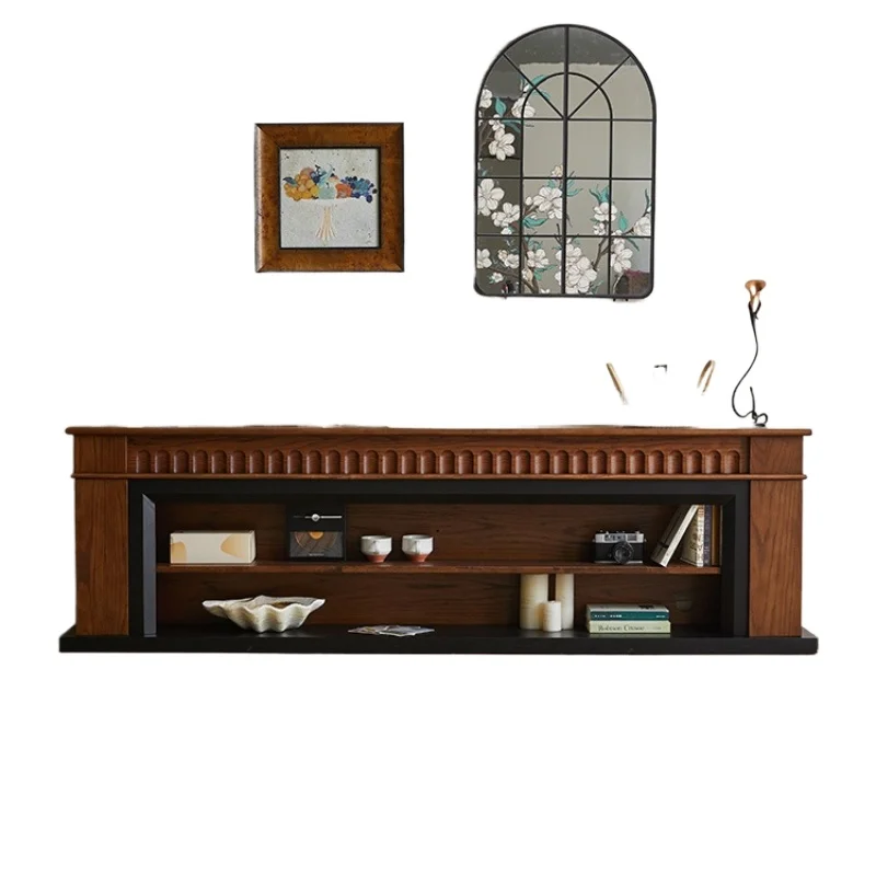 

2026 new medieval TV cabinet is integrated with floor, l storage solid wood light luxury table combination