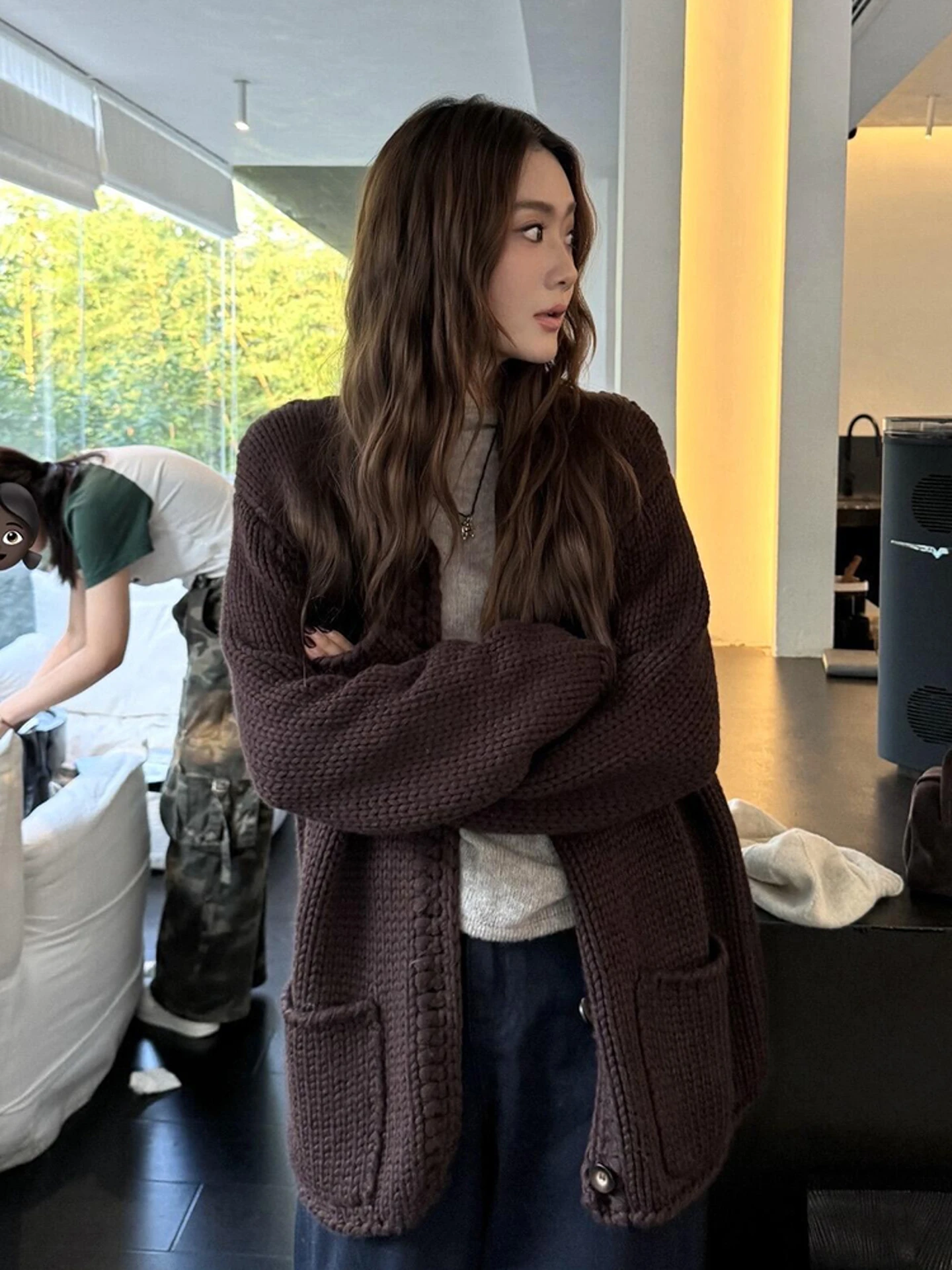 

Ladies' Vintage Loose Long Sve V-Ne Knitted Sweater Coat Autumn Winter Faionable Versatile Open Cardigan High Quali