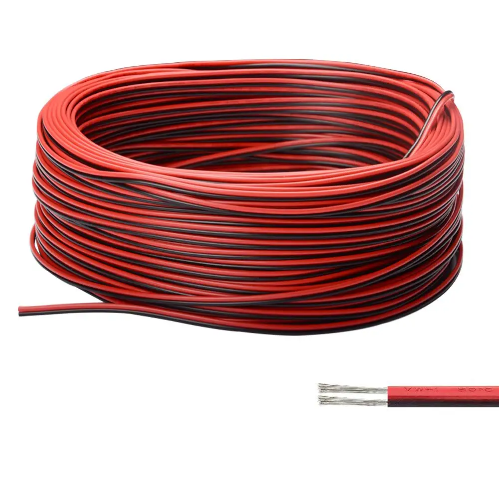 2Pin Conductive Wire Extension Cable Cord 10M 50M 100M 22AWG Red Black 2 Wire Stranded 12V Tinned Copper For Led Strips Light