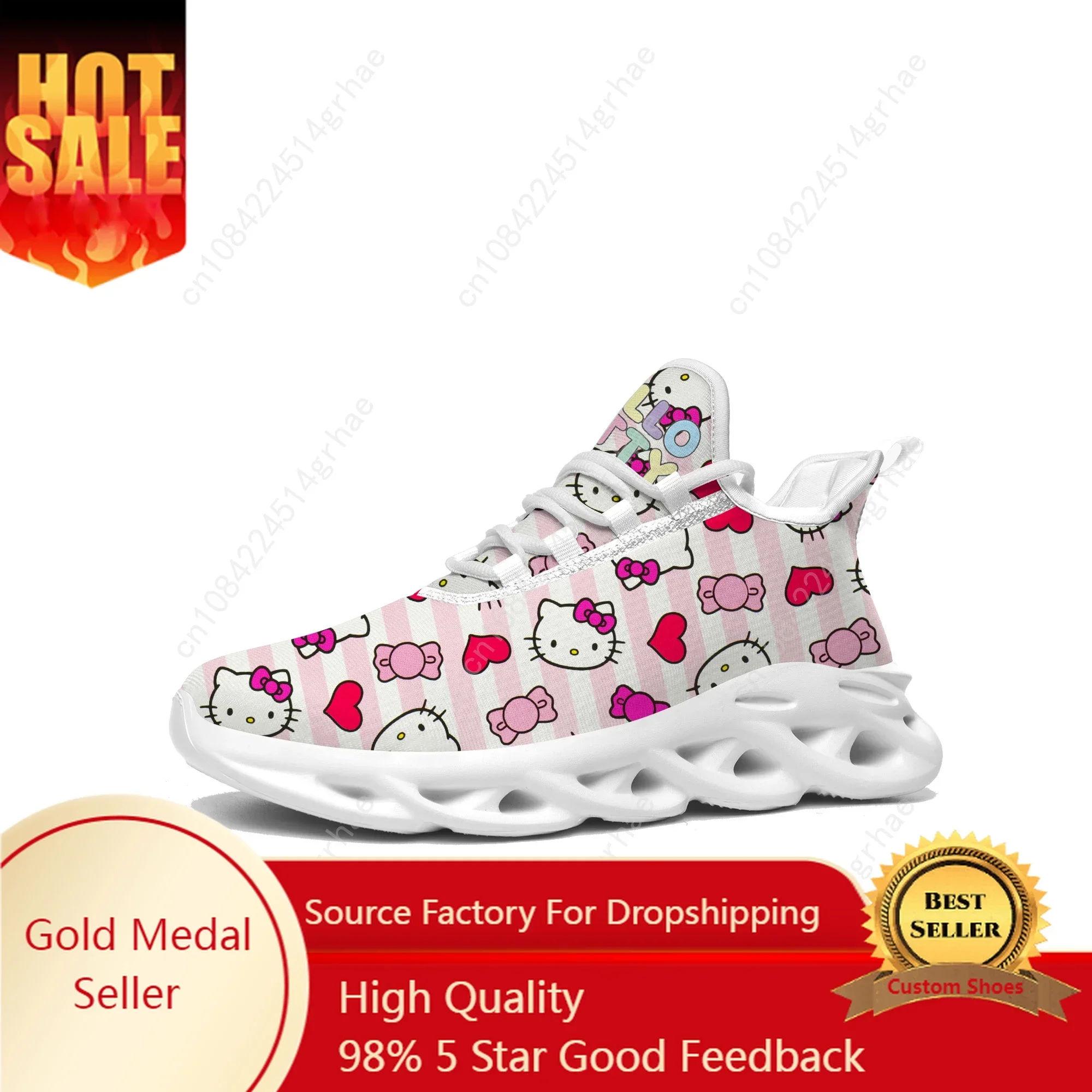 

Hello Cute Cartoon Pink Cat Flats Sneakers Men Women Teenager Sports Running Shoes High Quality Custom Lace Up Mesh Footwear