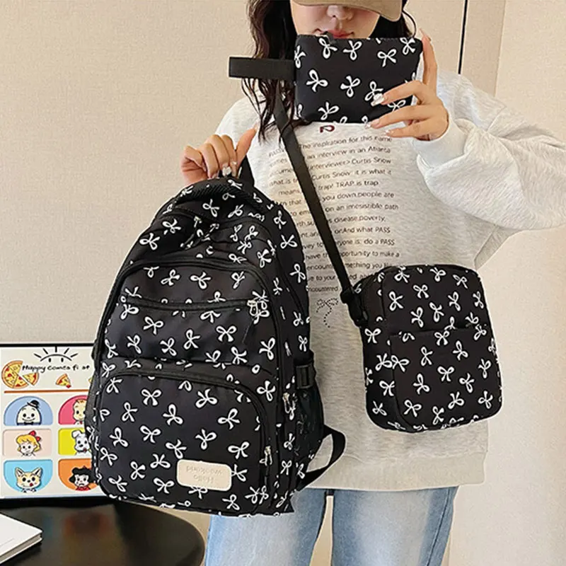 

3 шт./компл. женский рюкзак модный школьный рюкзак с бантом для девочек женские дорожные рюкзаки легкая школьная сумка для студентов