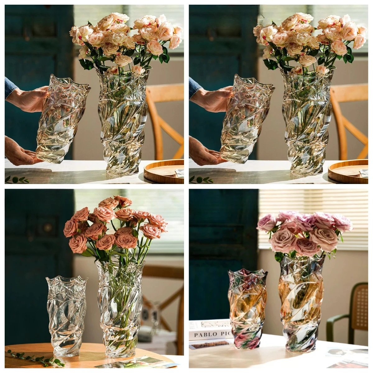 

PYH Internet celebrity vase ornament flower arrangement light luxury crystal glass rose bedroom water decoration