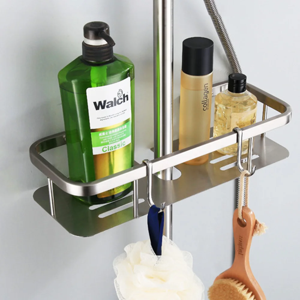 

Stainless Steel Shelves Corner Shower Shelf Wall Mounted Shampoo Storage Rack Holders Hooks Kitchen Bathroom Accessories