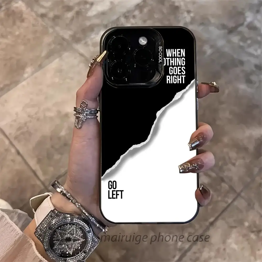 حافظة هاتف جديدة بأحرف بيضاء وسوداء مضادة للانزلاق ومضادة للصدمات مناسبة لهاتف iPhone 16 15 14 13 12 11 Pro Max plus mini se