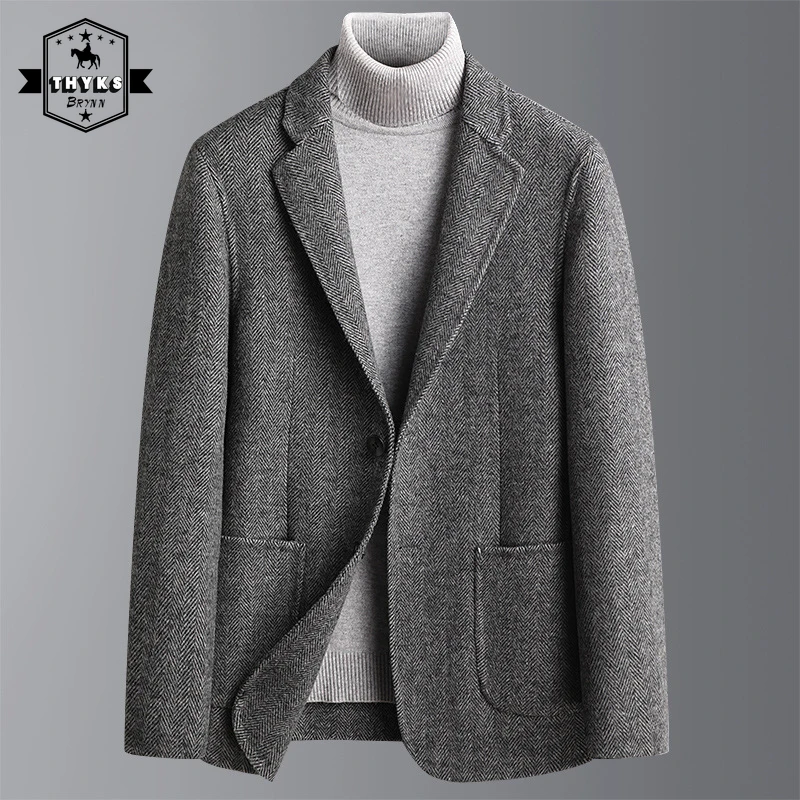 

Handmade Wool Casual Oversize Suit Jacket Mens Business Solid Color Double Faced Woolen Coat Male Fashion Simple Slim Fit Jacket